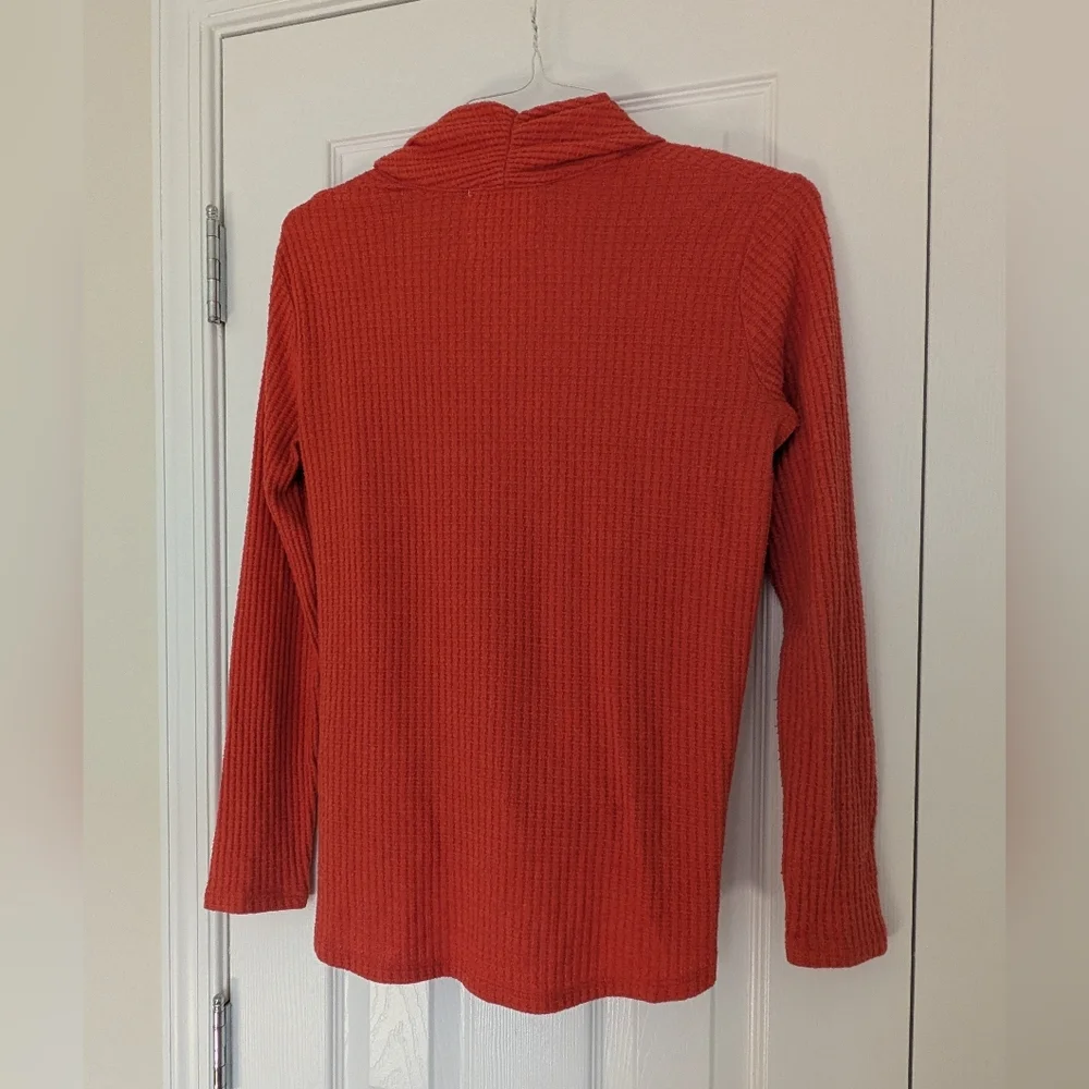 Anthropologie Orange Waffle Knit Crossbody Wrap Sweater Sz S - Picture 10 of 12